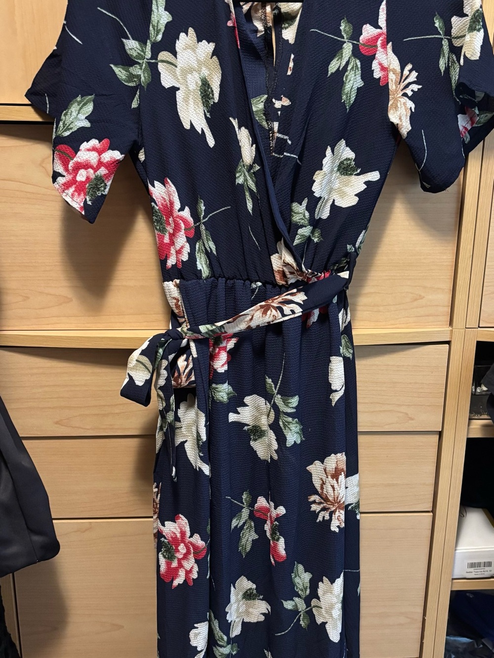 Floral Wrap Maxi Dress - Navy with Red & Cream Blooms